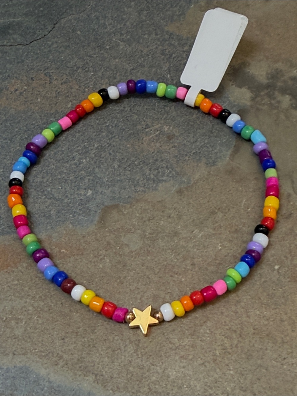 NWT Candy Did It! Handmade Bright Color Beaded Tiny Gold Star Stretch Anklet